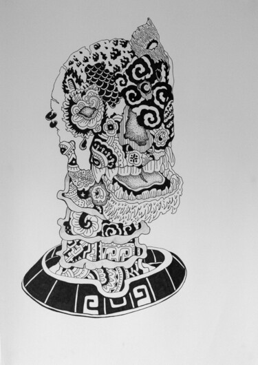 Tekening getiteld "mechanical head" door Maximilien Dhumerelle (Max Dhum), Origineel Kunstwerk, Marker