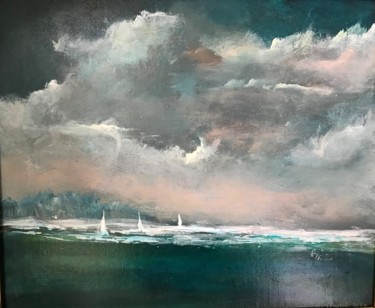 Malerei mit dem Titel "Seascape Yachts App…" von Maxine Martin, Original-Kunstwerk, Acryl