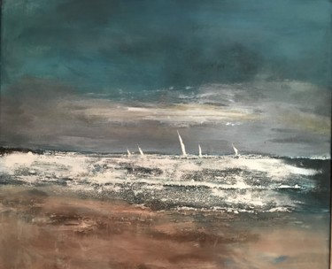 Painting titled "Seascape White Sail…" by Maxine Martin, Original Artwork, Acrylic