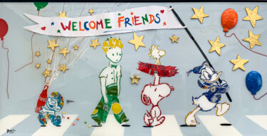 Malarstwo zatytułowany „Welcome Friends” autorstwa Maxl, Oryginalna praca, Akryl Zamontowany na Drewniana rama noszy