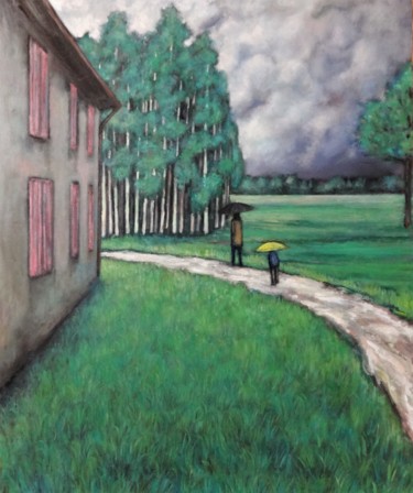 Pintura titulada "Spring rain" por Massimiliano Ligabue, Obra de arte original, Oleo Montado en Panel de madera