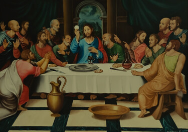 Pittura intitolato "L.ultima cena" da Salvatore De Tommaso, Opera d'arte originale, Olio Montato su artwork_cat.