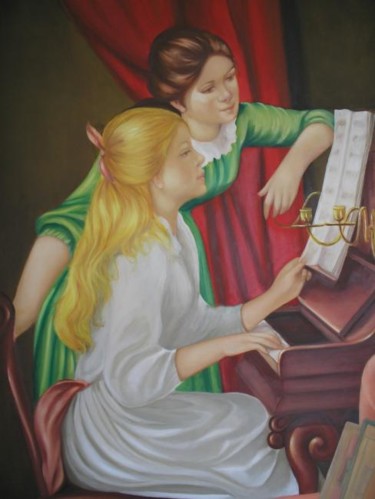 Pittura intitolato "Fanciulle al pianof…" da Salvatore De Tommaso, Opera d'arte originale, Olio