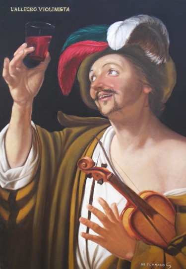 Pittura intitolato "L'allegro violinista" da Salvatore De Tommaso, Opera d'arte originale, Olio