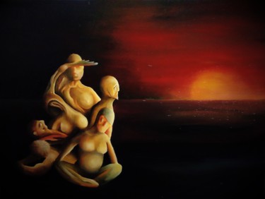 Malerei mit dem Titel "Migrants" von Max No, Original-Kunstwerk, Öl