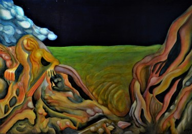 Peinture intitulée "Courbes et lacunes" par Max No, Œuvre d'art originale, Huile