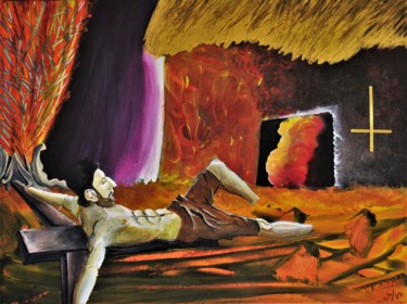 Painting titled "Crucifixion horizon…" by Max No, Original Artwork, Gouache