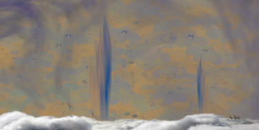 Digital Arts titled "Cité sur les nuages" by Max Parisot Du Lyaumont, Original Artwork, Digital Painting Mounted on Aluminium