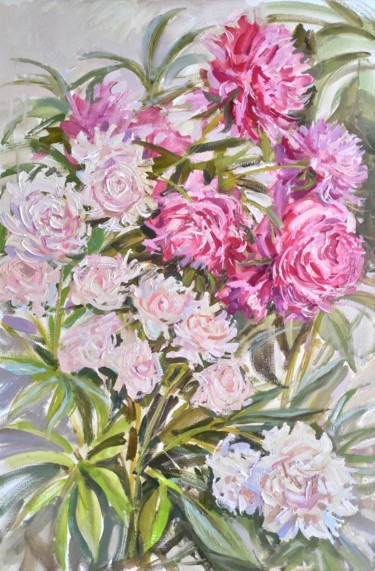 Rose Flowers Painting on Canvas Original Art Floral Peinture intitulée "Rose Flowers Painti…" par Maria Iakovleva, Œuvre d'art originale, Huile