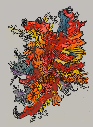 Digital Arts titled "Мистический дракон" by Liudmila Vasilevna Blokhina, Original Artwork, Digital Painting