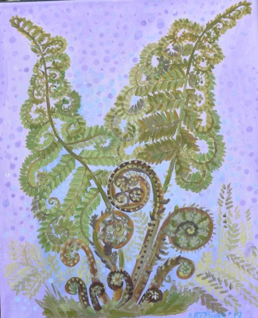 Pintura intitulada "Весенний папоротник" por Liudmila Vasilevna Blokhina, Obras de arte originais, Acrílico Montado em Armaç…