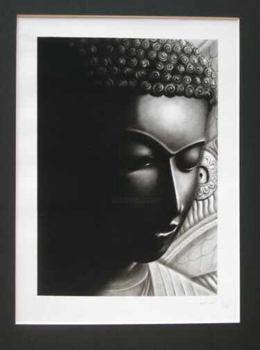 Painting titled "buddha de pierre et…" by Maya Arti, Original Artwork, Oil