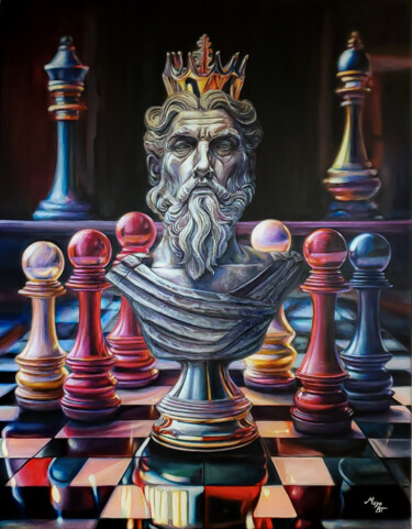 Painting titled "Checkmate" by Maya Bt, Original Artwork, Acrylic Mounted on Wood Stretcher frame