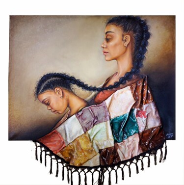 Картина под названием "Hair Ties" - Maya Bt, Подлинное произведение искусства, Масло Установлен на Деревянная рама для носил…