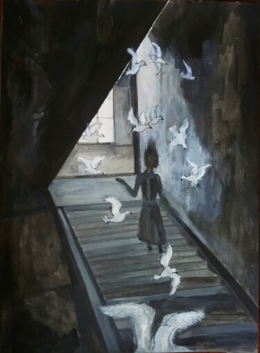 Painting titled "Prise de becs" by Maya Del Villar, Original Artwork, Oil