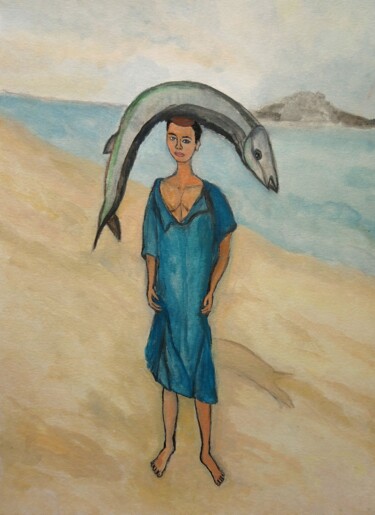Malerei mit dem Titel "Le pêcheur" von Maya Del Villar, Original-Kunstwerk, Öl