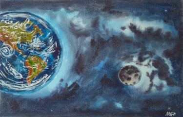 Malerei mit dem Titel "Earth in the endles…" von Maya Galleas, Original-Kunstwerk, Aquarell