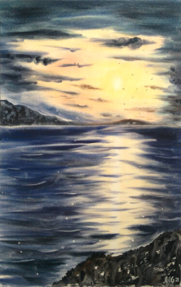 Painting titled "Solar Reflection on…" by Maya Galleas, Original Artwork, Watercolor