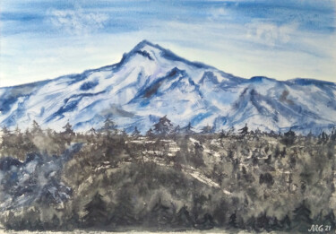 Ζωγραφική με τίτλο "Mountains in the fo…" από Maya Galleas, Αυθεντικά έργα τέχνης, Ακουαρέλα