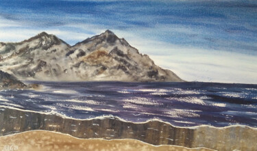 Painting titled "Cold Norwegian Coast" by Maya Galleas, Original Artwork, Watercolor