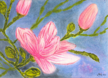 Painting titled "Magnolia in Spring" by Maya Galleas, Original Artwork, Watercolor