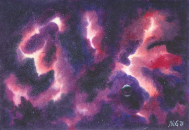 Pintura titulada "Purple nebulae of s…" por Maya Galleas, Obra de arte original, Acuarela