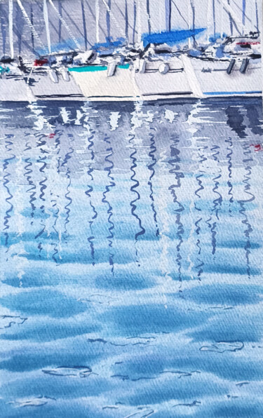 Peinture intitulée "Sailboats and refle…" par Maya Galleas, Œuvre d'art originale, Aquarelle