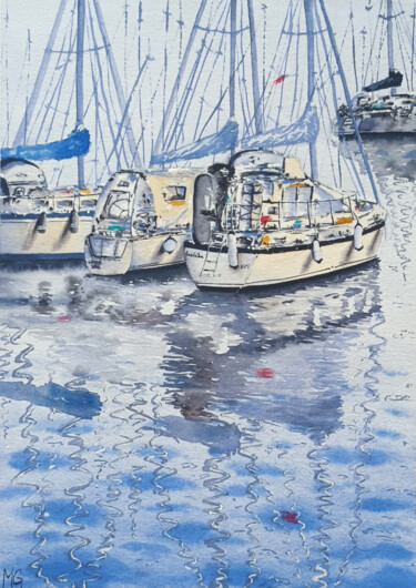 Peinture intitulée "Sailboat Party" par Maya Galleas, Œuvre d'art originale, Aquarelle