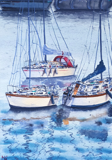 Painting titled "Summer Sailing" by Maya Galleas, Original Artwork, Watercolor