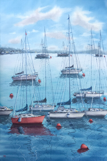 Peinture intitulée "Eckernförde Harbor" par Maya Galleas, Œuvre d'art originale, Aquarelle