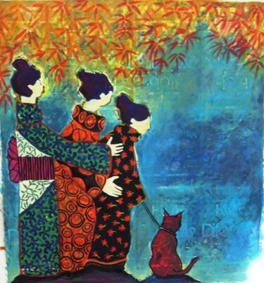 Peinture intitulée "Geishas" par Maya Ratovondrahona, Œuvre d'art originale, Huile
