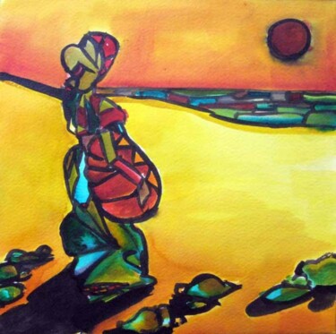 Peinture intitulée "Retour du marché" par Maya Ratovondrahona, Œuvre d'art originale, Huile
