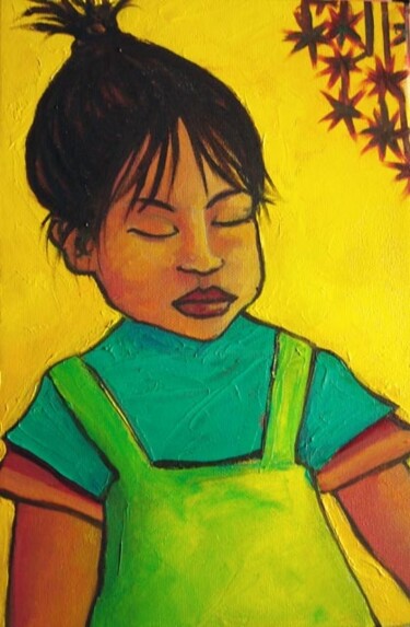 Painting titled "Petite fille" by Maya Ratovondrahona, Original Artwork, Oil