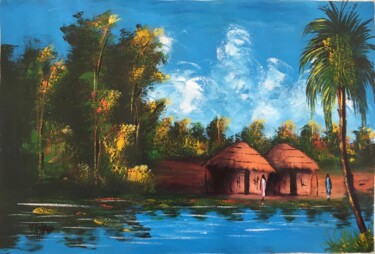 Peinture intitulée "Le village" par Mayala, Œuvre d'art originale, Acrylique