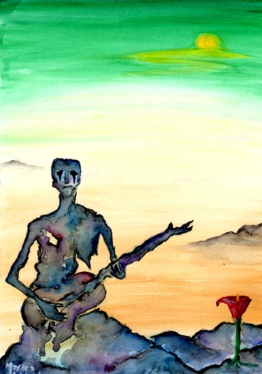 Pintura intitulada "The Old Bluesman." por Mayara Heidrich, Obras de arte originais, Aquarela