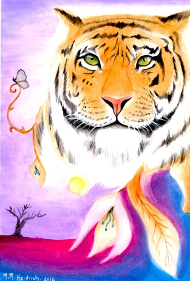 Painting titled "The Tiger and the B…" by Mayara Heidrich, Original Artwork, Watercolor