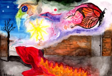 Pintura intitulada "The Butterfly Parad…" por Mayara Heidrich, Obras de arte originais, Aquarela