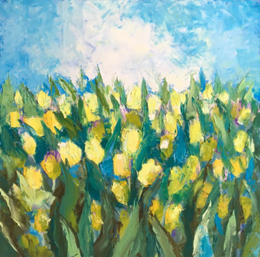 Картина под названием "Желтые тюльпаны" - Майя Москвичева, Подлинное произведение искусства, Масло