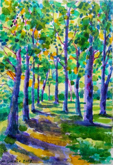 Malerei mit dem Titel "A walk in the park…" von Maja Grecic, Original-Kunstwerk, Aquarell