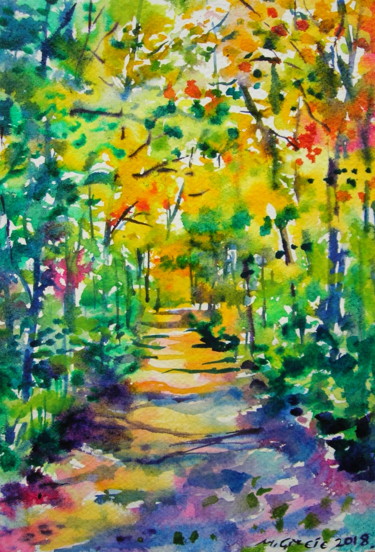 Malerei mit dem Titel "A walk in the park…" von Maja Grecic, Original-Kunstwerk, Aquarell