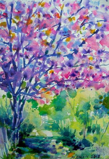 Peinture intitulée "Pink blossom" par Maja Grecic, Œuvre d'art originale, Aquarelle