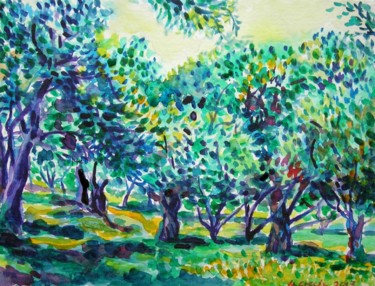 Painting titled "Old olive orchard I…" by Maja Grecic, Original Artwork, Watercolor