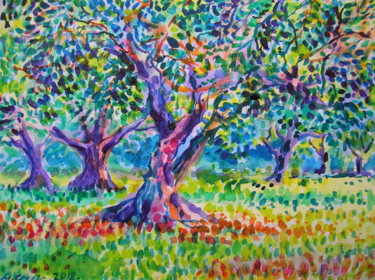 Painting titled "Old olive orchard IV" by Maja Grecic, Original Artwork, Watercolor