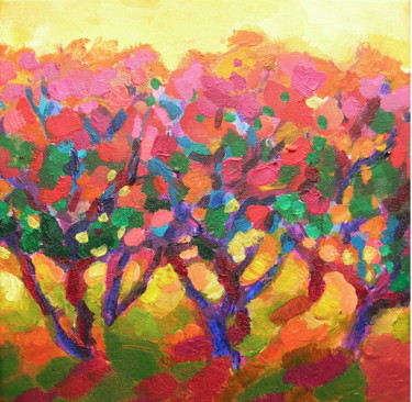 Malerei mit dem Titel "Colourful orchard II" von Maja Grecic, Original-Kunstwerk, Acryl