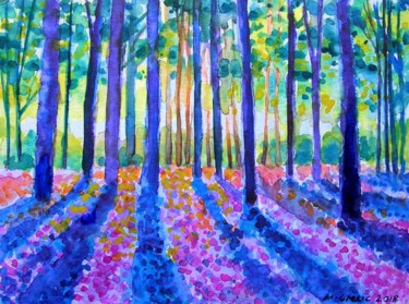 Painting titled "Morning forest" by Maja Grecic, Original Artwork, Watercolor