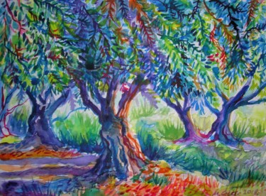 Painting titled "Old olive orchard IX" by Maja Grecic, Original Artwork, Watercolor