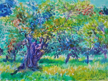 Peinture intitulée "Olive garden No 3" par Maja Grecic, Œuvre d'art originale, Aquarelle