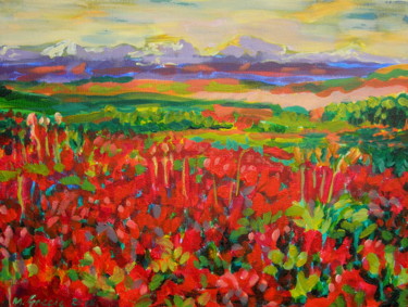 Peinture intitulée "Red field" par Maja Grecic, Œuvre d'art originale, Acrylique