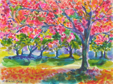 Painting titled "Pink canopy" by Maja Grecic, Original Artwork, Watercolor