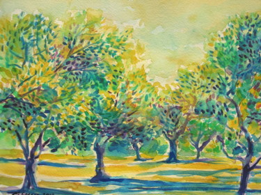 Peinture intitulée "Breeze in olive orc…" par Maja Grecic, Œuvre d'art originale, Aquarelle